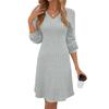 Women's Fall Winter New V-Neck Cable Knit Long Sleeve Dress Top