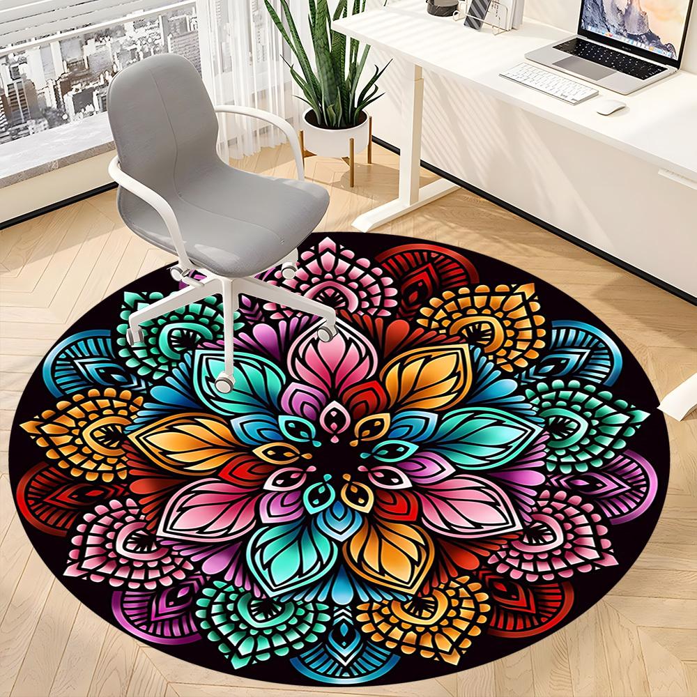 1 Stuhlteppich mit Mandala-Muster für Büro, weich, rutschfest, aus Polyester, geeignet für Büro, Eingangsbereich, Wohnzimmer, Schlafzimmer