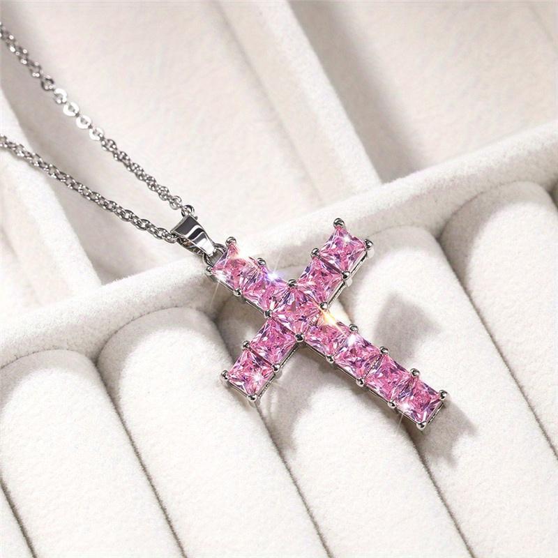 Street fashion trend cross pendant, personalized punk creativity, versatile avant-garde necklace розовый