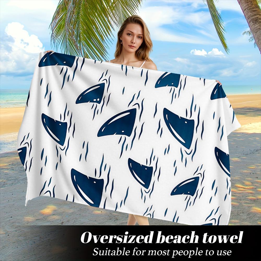 Cute Cartoon Shark Surfing Beach Towel Polyester Quick Dry Sand Free Swimming Bath Towel for Kid Boys Girls Summer Pool Vacation