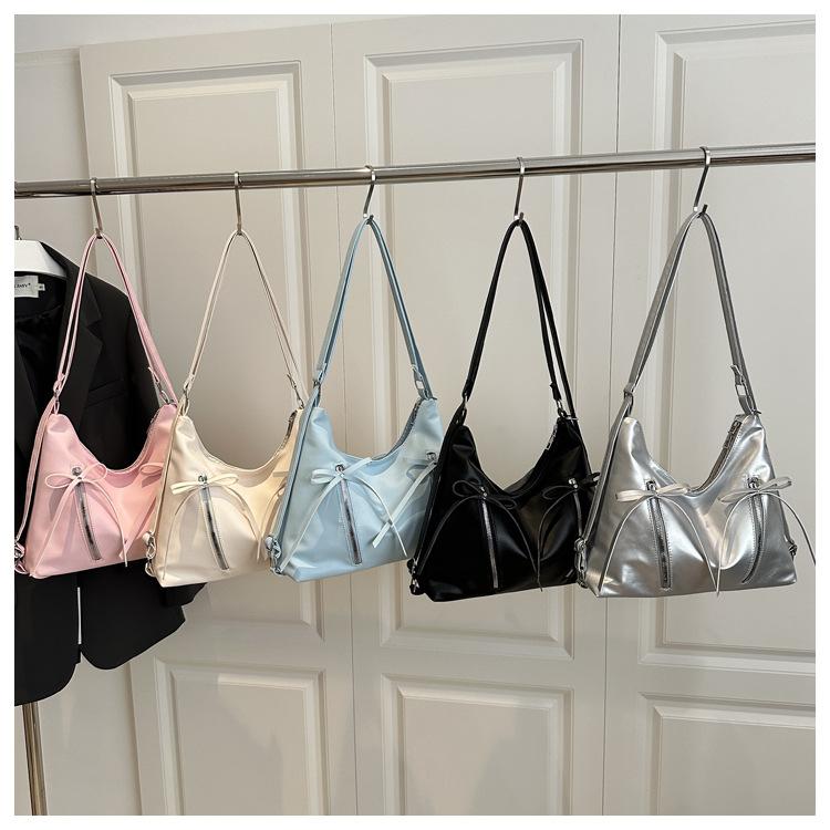 Bow Knot Faux Leather Tote Bag for Women Large Capacity Shoulder Backpack