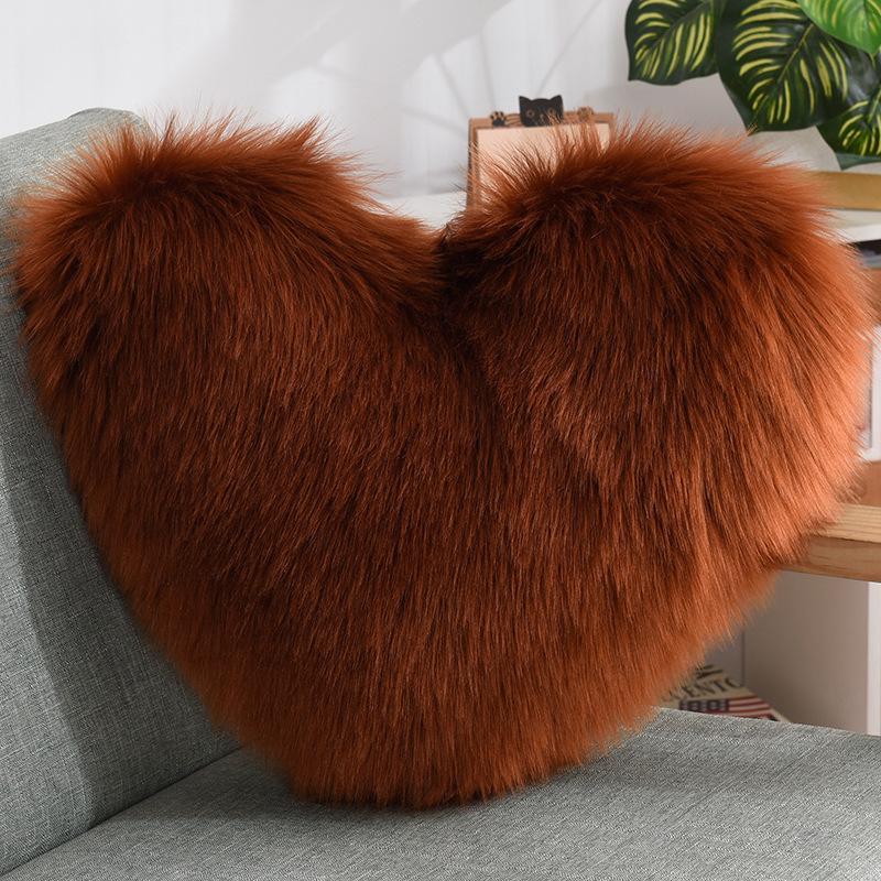 Heart-Shaped Plush Lumbar Pillow Cushion – Faux Wool Backrest for Sofa & Office