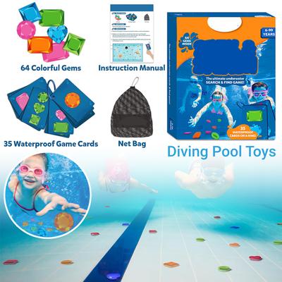 Diving Gems Pool Toys Underwater Seek & Find Gems Game Set with 64 Colorful Gems Mesh Bag Funny Gifts Swimming Party Supplies