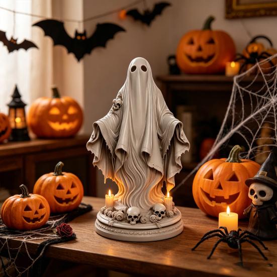 Halloween Ghost Figurine, Spooky Resin Ghost Skulls Statue for Tiered Tray Home Table Centerpiece, Halloween Party Supplies