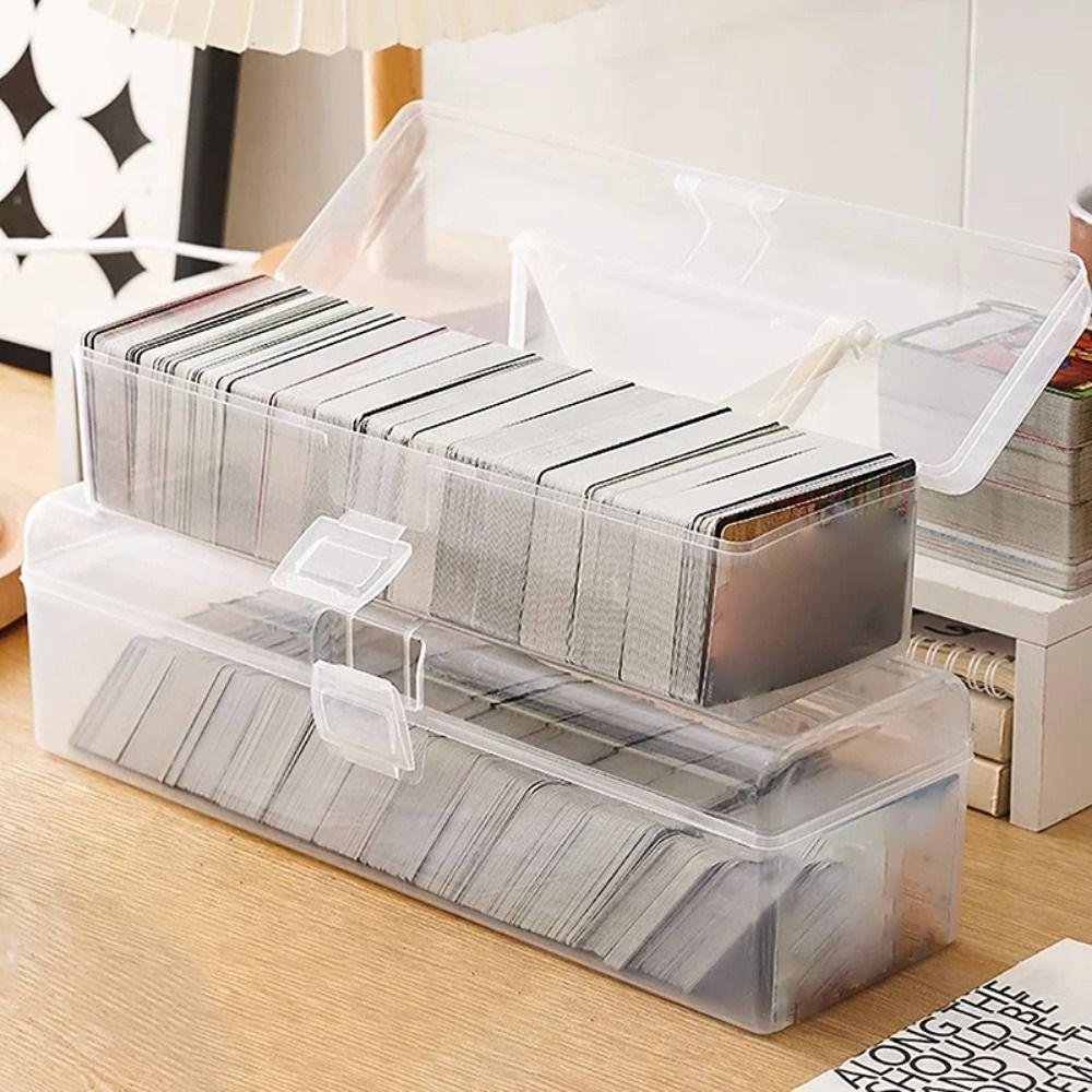 Big Capacity Photo Storage Box with Handle Transparent Cards Keeper Craft Storage Case  Label