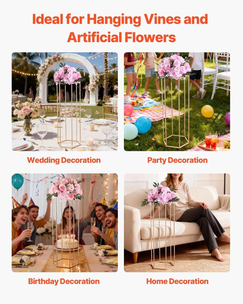 Wedding Flower Stand, 10PCS 80cm Column Flower Stand, Floral Stands with Acrylic Laminate, Hexagonal Cubic Floral Display Rack for Wedding, Party,