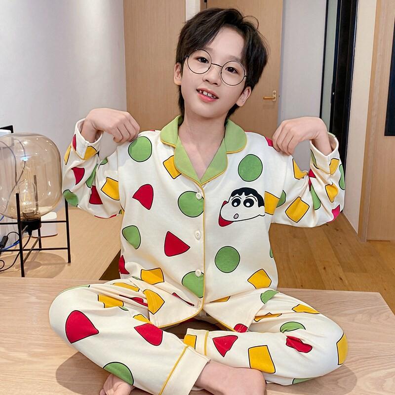 Boys Cotton Pajama Set Long Sleeve Thin Sleepwear Cartoon Print Hoodie Style Home Wear Kids 8