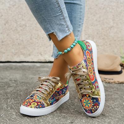 Big Size 43 Women Sneakers Elegant Printed Lace Up Female Flat Shoes Fashion Round Toe Lady Vulcanized Shoes Femme Casual Shoes