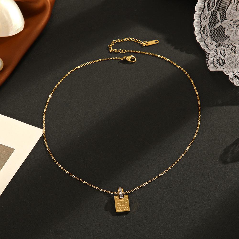 European and American Fashion English Square Necklace Women's Ins Niche Design Sense Versatile Diamond Pendant Necklace