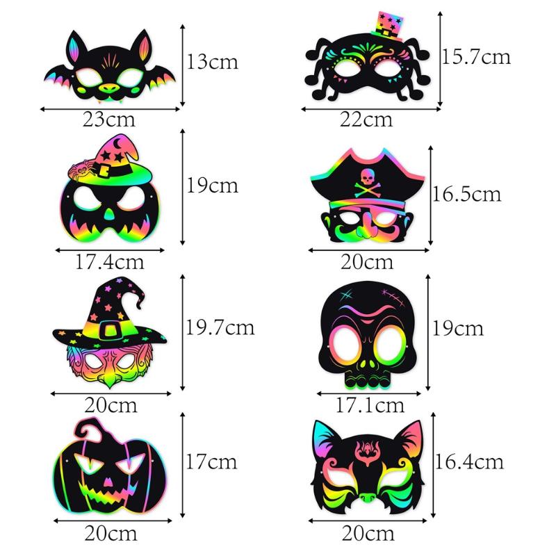 1Zestaw Halloweenowy Papier do Malowania Scratch Art Maska Malowalna Pusta Lis DIY Graffiti Maska Halloweenowa Impreza Maskaradowa Cosplay Dekoracje
