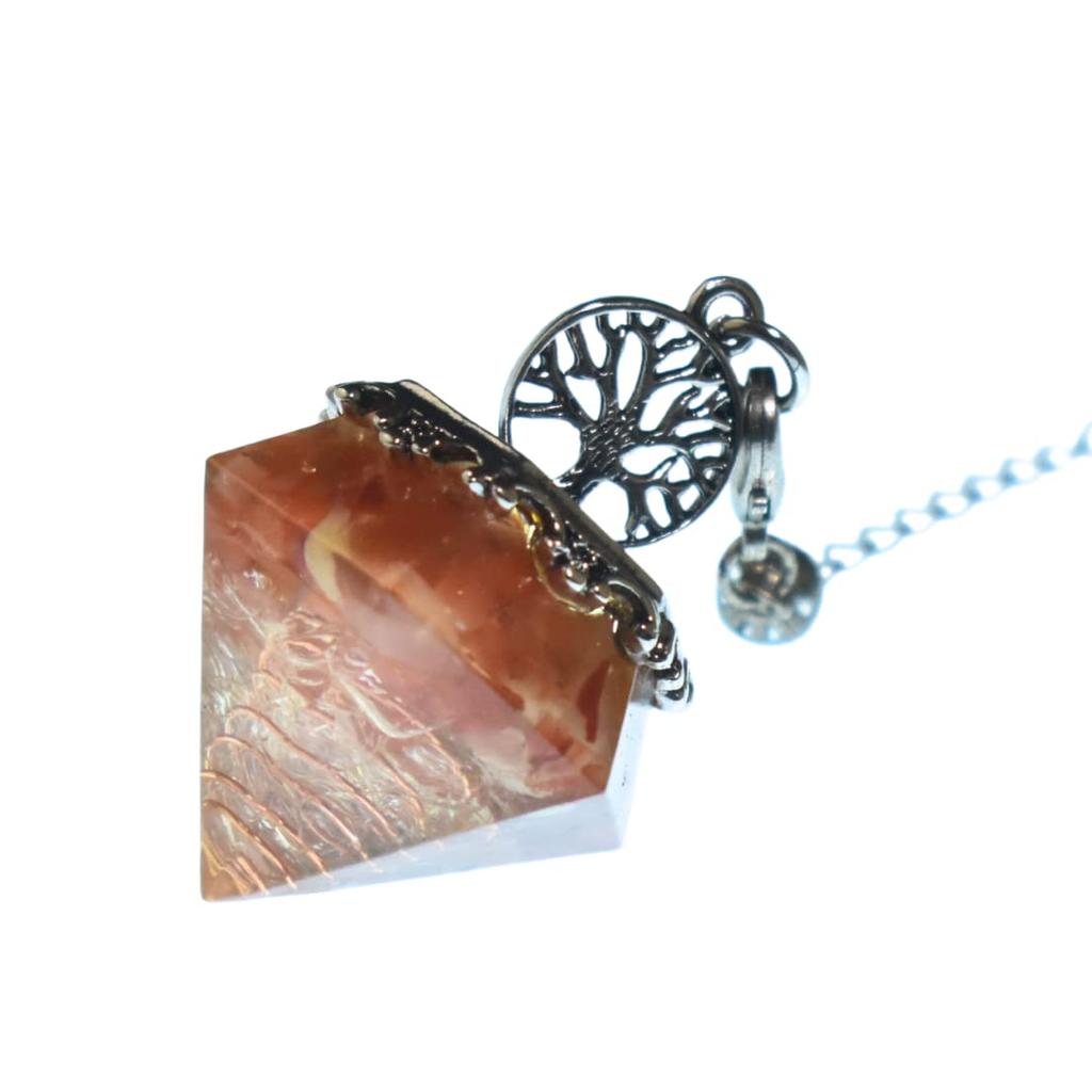 [Magic of Sedona] Diamond-Shaped Orgonite Pendulum with Carnelian Tree of Life, Power Stone, Dowsing, Divination, Orgone Power