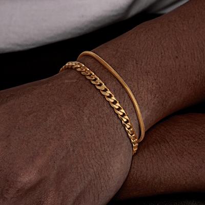 Classic Punk 2pcs Set Stainless Steel Cuban Bracelets for Men Fashion Snake Twist Chain Wristband Hip Hop Stacked Jewelry Gifts