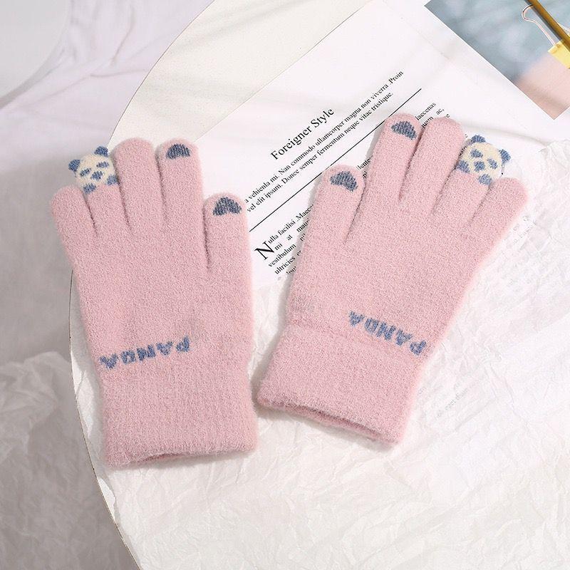 Winter new plush gloves cycling knitted gloves autumn and winter girls cute cold touch screen student warm gloves
