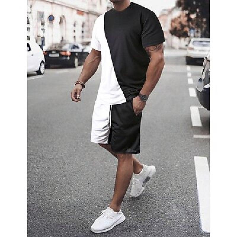 

Мужская одежда с геометрическим узором, 2 предмета, модные наряды, повседневная футболка с круглым вырезом и короткими рукавами и шорты, комплект для весенне-летних тренировок, мужская одежда с принтом 6XL