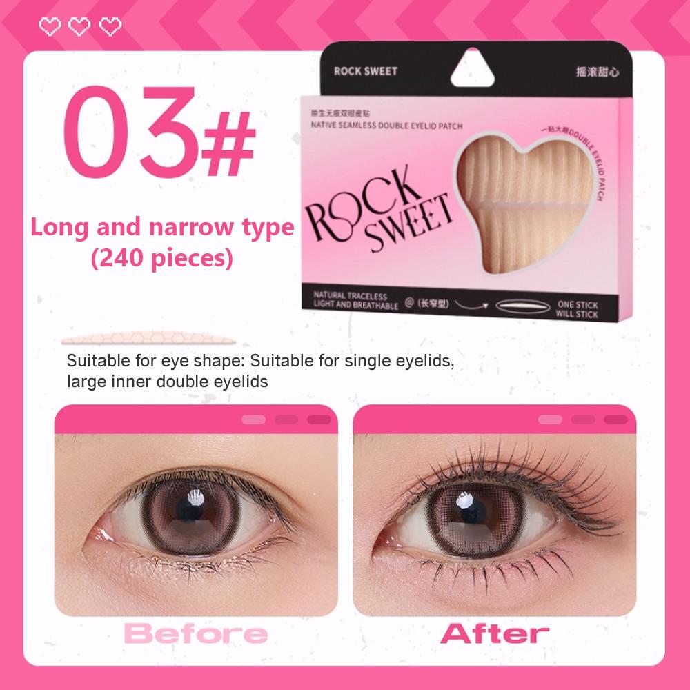 Rock Sweet 240 Pieces Double Eyelid Sticker Waterproof Breathable Invisible Blend Natural Traceless Double Eyelid Tape