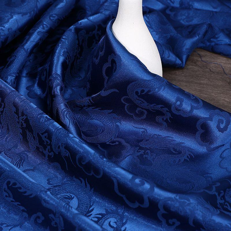 High-end dragon-patterned jacquard satin fabric suitable for wedding dresses formal gowns and designer clothing fabrics