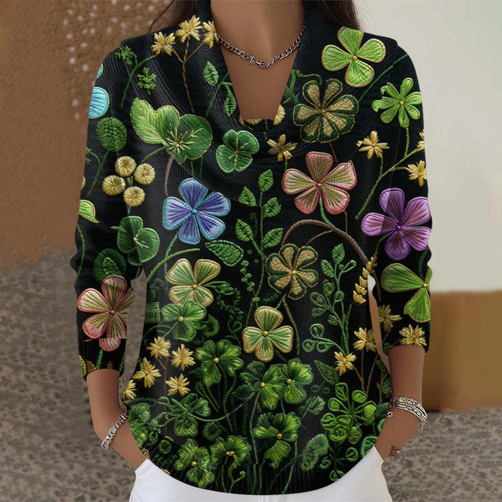 Dámský ležérní a módní svetr s dlouhým rukávem a potiskem, kulatým výstřihem