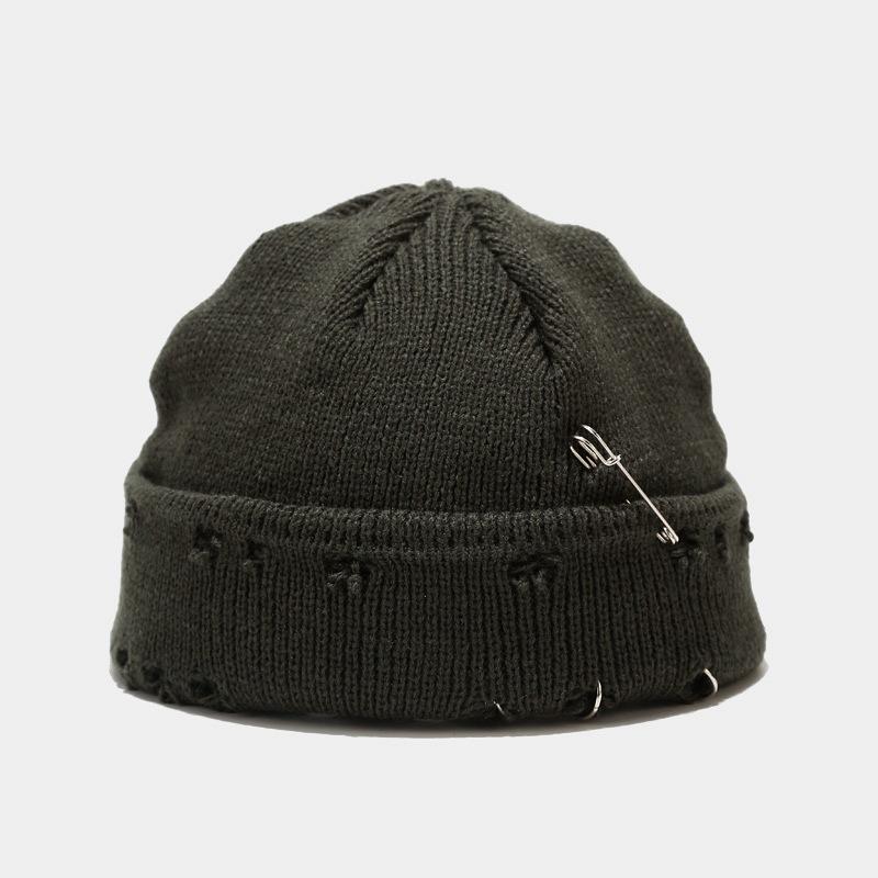 1pc Winter Harajuku Y2k Style Knitted Beanies Hats for Women,outdoor Fashion Warm Thick Flanging Metal Ring Short Hat Fleece Cap