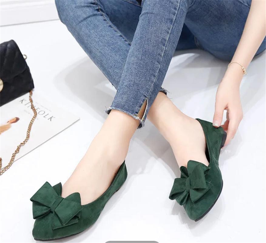 Zapatos De Mujer Women Classic Pointed Toe High Quality Slip On Office Flat Shoes Lady Casual Green Flat Shoes Ab384