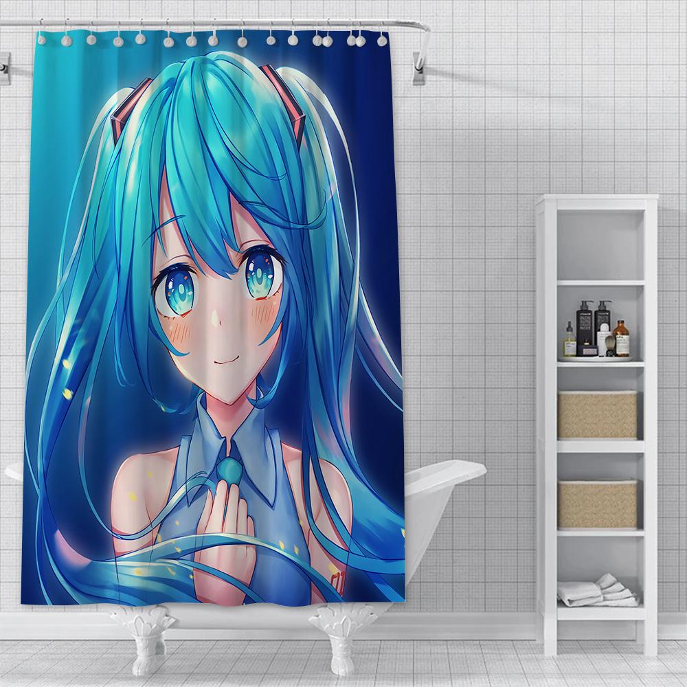 Anime Girl H-HatsuneS M-Miku Shower Curtain Waterproof Polyester Fabric Paint Bath Curtain Home Bathroom Decor Curtain With Hook