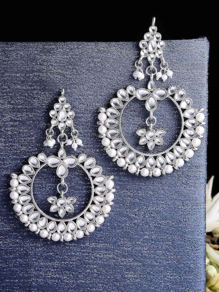 Oxidierte Silber Kundan Chandbali Ohrringe