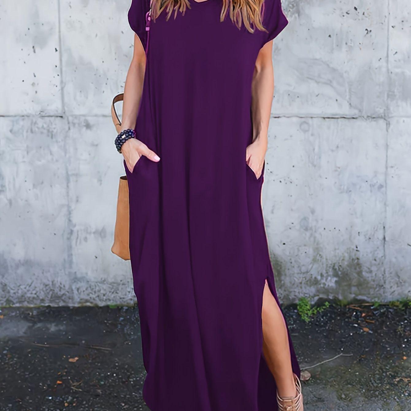 

Plus Size Women s Casual Pocket Slit T-Shirt Dress 3XL