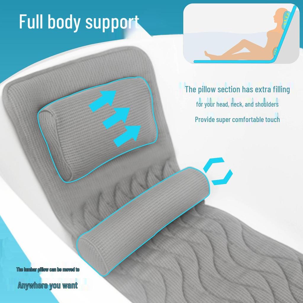 4D Non-Slip Bathtub Mat with Pillow and Suction Cups