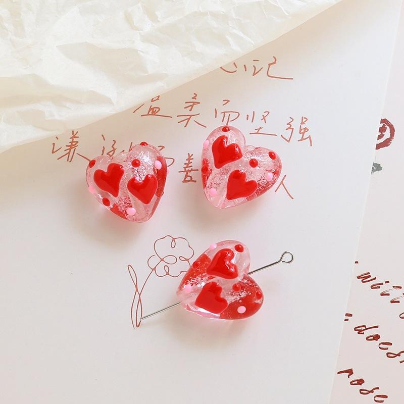TX76 20mmx19mm 2pcs Cute Glass Petite Heart Beads DIY Straight Hole Exquisite Making Heart Love Red Handmade Bracelet Material