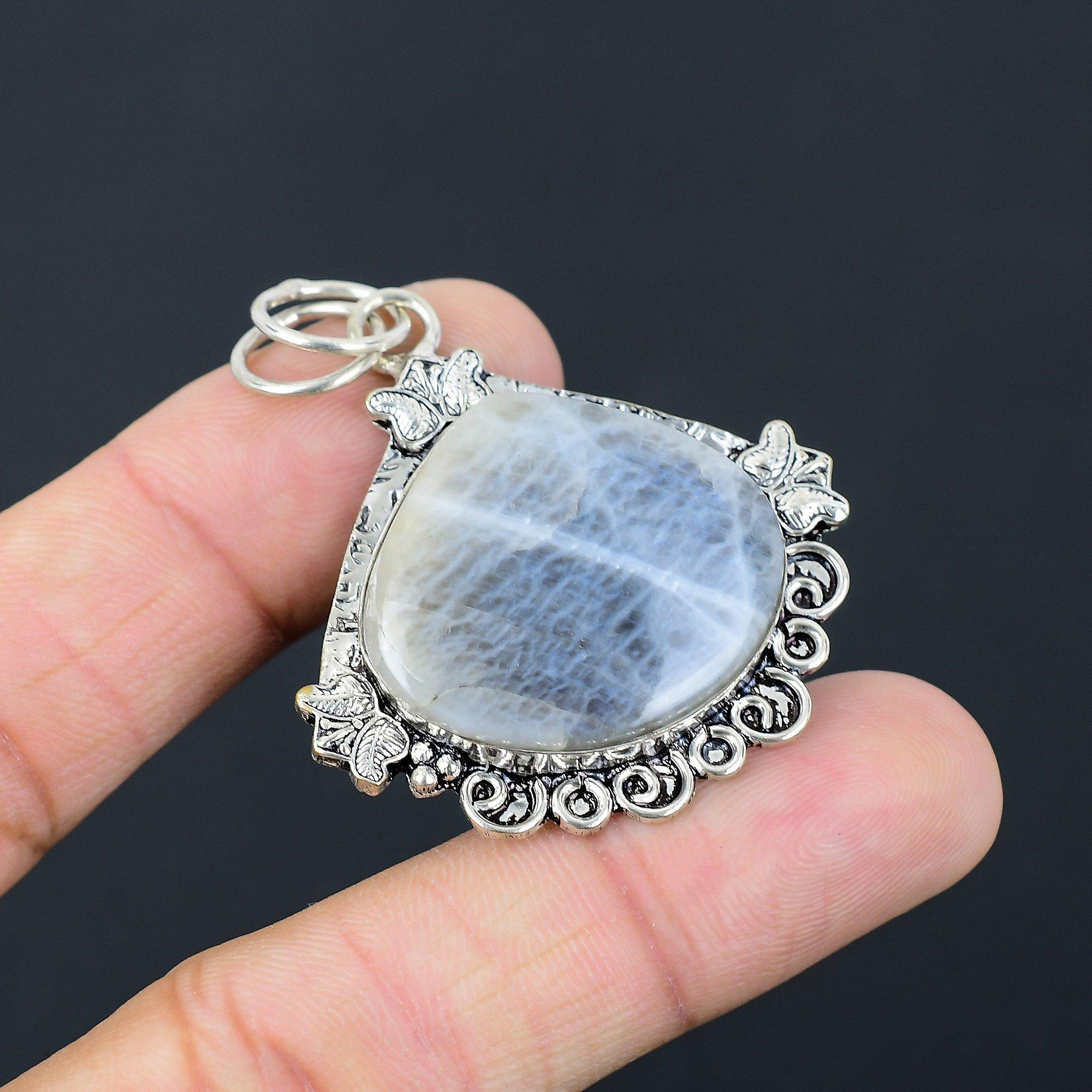 Daughters Day Sale 925 Silver Pear Rainbow Moonstone Stone New Pendant Jewelry