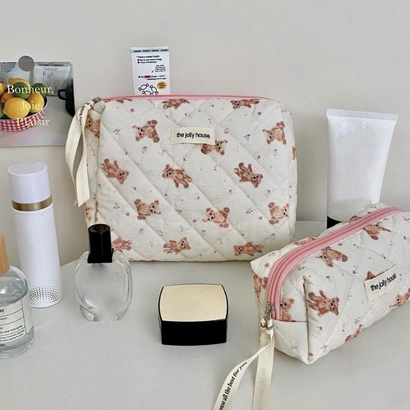 Kawaii Fashion Women Pink Cartoon Bear Makeup Bag Large Capacity Cute Travel Organizer Pouch Bag Ladies Toiletry Storage Handbag