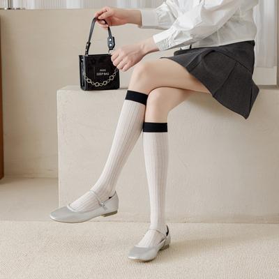 Spring And Autumn Thin Women'S Socks, Women'S Color Matching Calf Socks, Slim Knee Socks, Summer Air-Conditioned Room Leggings, High Cotton Socks