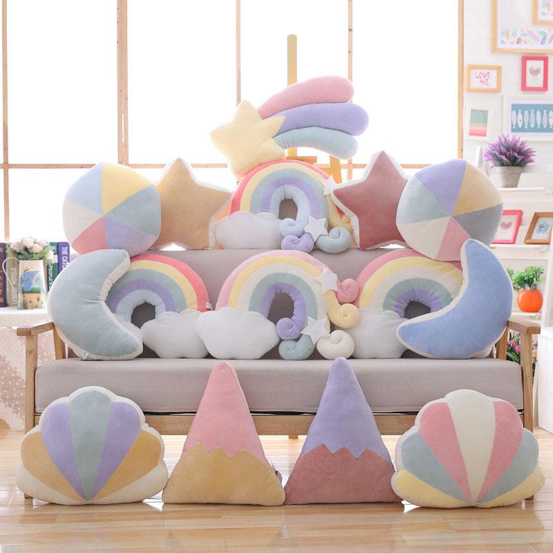 Ins Cuscino Peluche Colore Caramella Nuvola Stella Luna Cuscino Cuscino Corona Arcobaleno Colorata Decorazione Divano Casa Cuscino da Lancio Giocattolo
