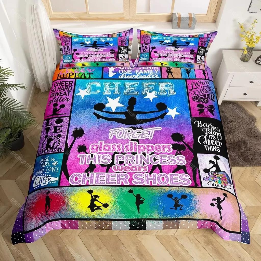 Cheerleader Duvet Cover Set Gymnastics Lovers Kids Girls Women King Size Bedding Set Vibrant Cheerleader Decor Comforter Cover