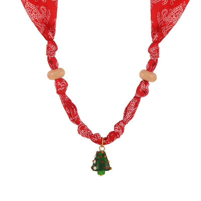 

European & American Christmas Natural Stone Glass Santa Claus Tree Pendant Scarf Necklace for Women