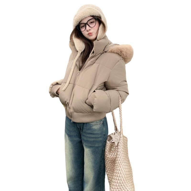 Season fur collar casual cotton jacket short design women's warm down cotton jacket hooded jacket