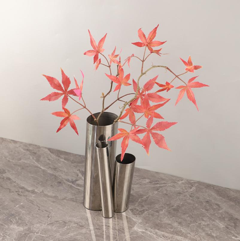 Vaso artistico in tubo tondo di acciaio inossidabile creativo per composizioni, Decorazione per soggiorno, Contenitore per composizioni di fiori secchi da scrivania