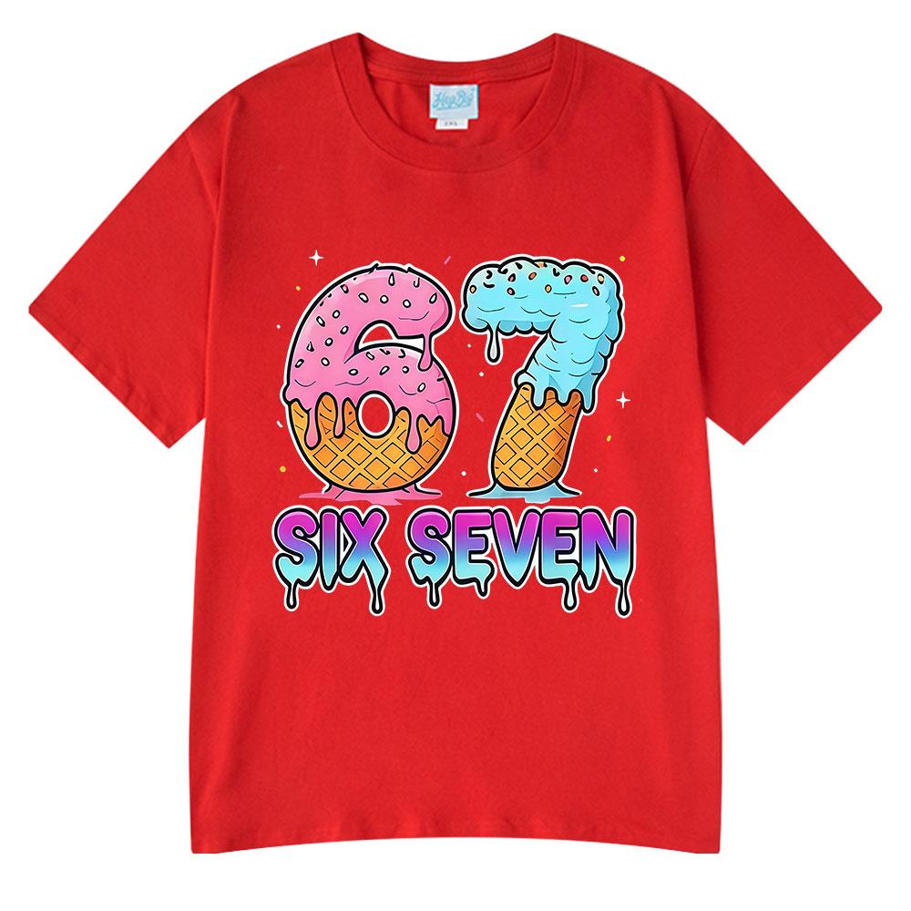 Six Seven 67 Funny Ice Cream Meme Cartoon T Shirts Unisex Women Clothing Fashion Harajuku Summer Cotton Casual Short Sleeve Tshirt
