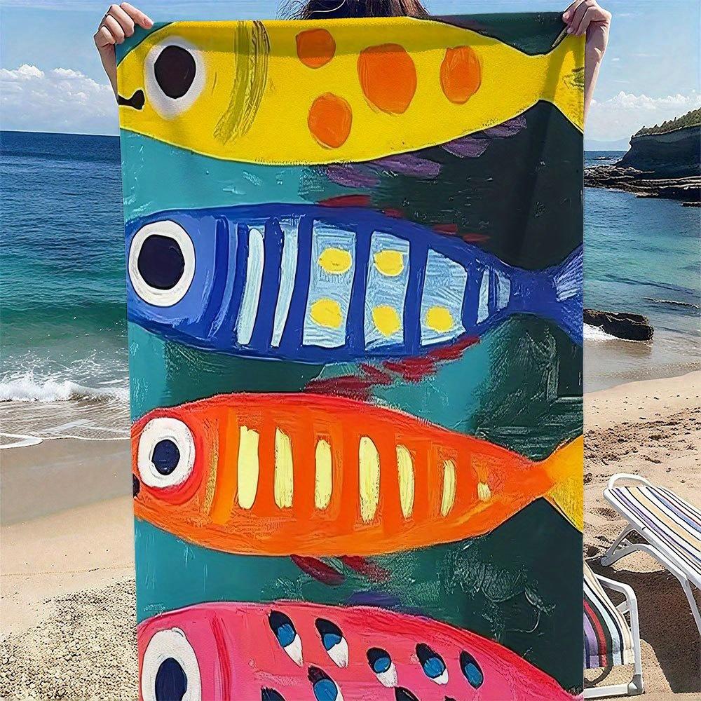 

Colorful Fish Black Background Microfiber Beach Towel, Soft Lightweight Quick-Dry Sand-Resistant for Picnic W40*H60(CM)