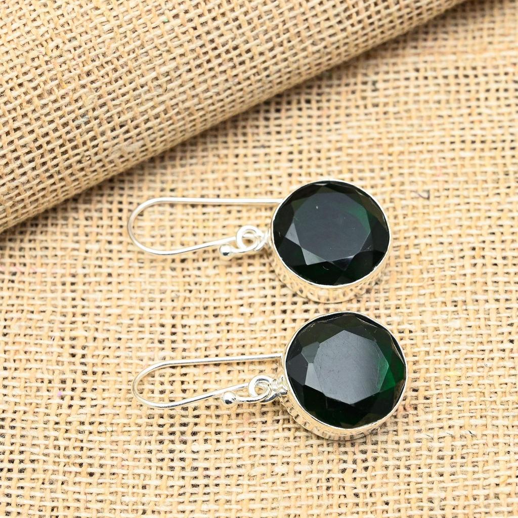 Pendientes de plata de ley 925 hechos a mano con diópsido cromado para mujer