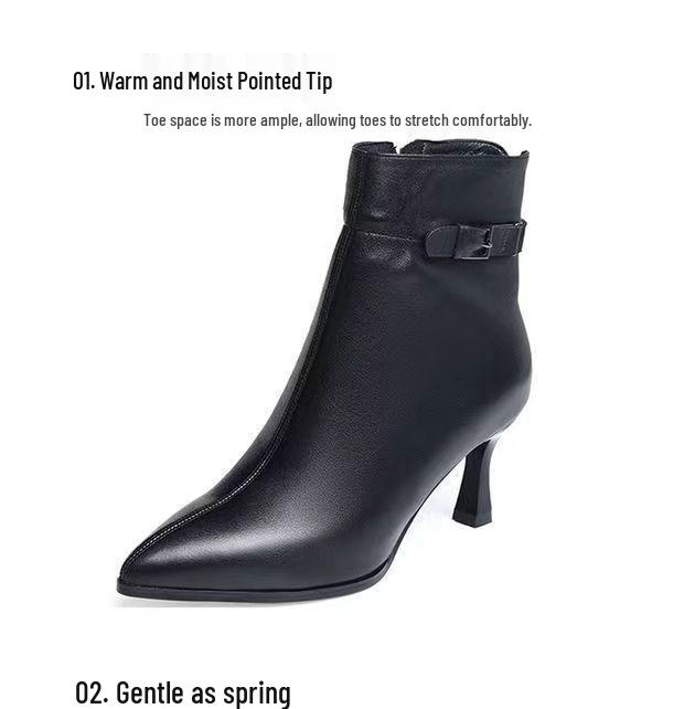 Dámské kotníkové boty na vysokém podpatku z pravé kůže, podzimní zimní plyšové, měkká podrážka protiskluzová jehla, špičatá špička módní.