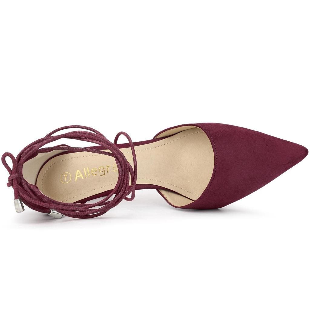 Allegra K Women's Lace-Up Pumps, Pointed Toe, Stiletto Heel, Burgundy, Size 25.0 Cm