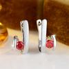 Round Stone Red Crystal Zircon Geometric Hoop Earrings For Women Vintage Silver Color Ear Buckle Wedding Jewelry Engagement Gift