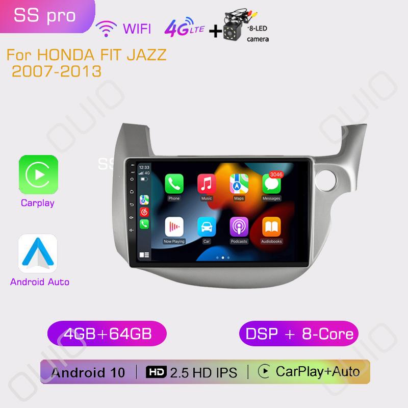 2din 8G+128G 10 inch HD IPS Car Radio Multimedia Player Carplay Auto GPS Navigation DSP BT NO DVD For HONDA FIT JAZZ 2007-2013