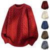 Men S Loose Thick Cable Knit Red Round Neck Casual Winter Sweater