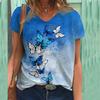 Butterfly Cat Theme Series 3D Printed T-shirt V-neck 3D Printed Women's Short Sleeved T-shirt Top