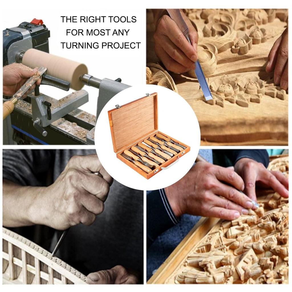Wood Chisel Sets 12pcs Lathe Chisels 3-3/4Inch /95MM Woodworking Chisels 9Inch Wood Lathe Tools Wood Chisels Lathe Tools for Wood Carving Root Carving