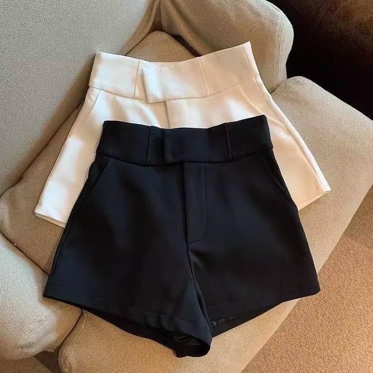 Trendy White Women’s Suit Shorts High-waisted A-line Trousers – Versatile Slimming Straight-leg Casual Wide-leg Trousers for Summer