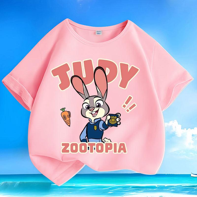 T-shirt per Bambini con Stampa Cartoon Judy Coniglio di Zootopia Indumenti Genitore-Figlio Multicolore Opzionale Abbigliamento Estivo