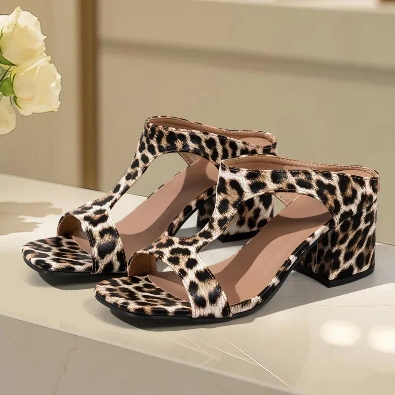 Fashion Plus Size 2025 Female Shoes Open Toe Women's Slippers Fashion Dress Slippers Women Mixed Colors Chunky Heels Square Toe Sandals