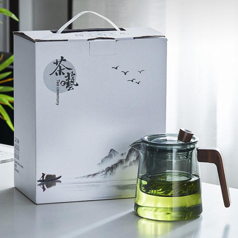 GIANXI Retro Glass Teapot Wood Handle Chinese Tea Ceremony Transparent Teawear Set Cup Filter High Boron Silicon Pot  530ML